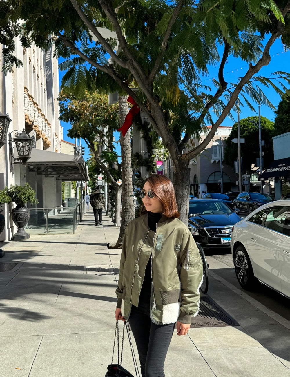 Faux Shearling Panel Bomber Jacket