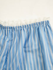 Wide Leg Striped Cotton Poplin Shorts