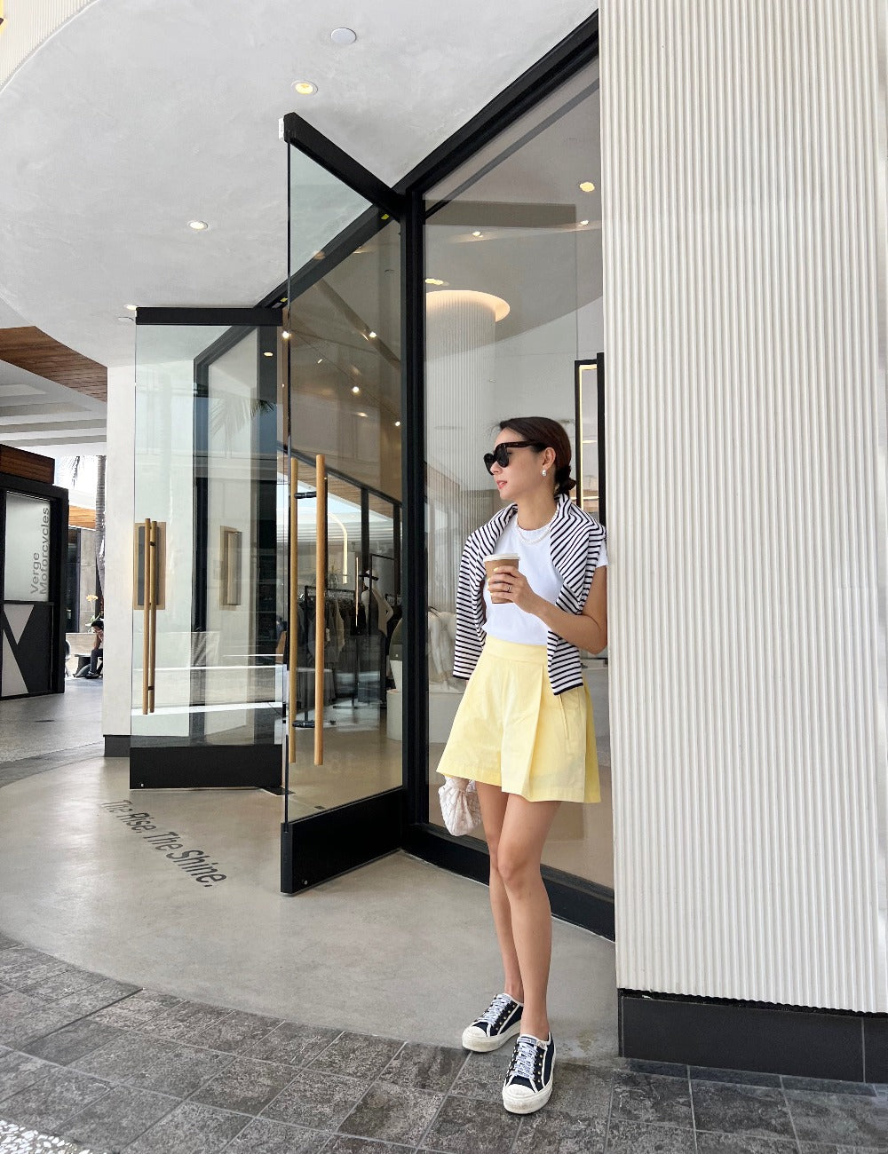 Pleated High Waist Cotton Shorts