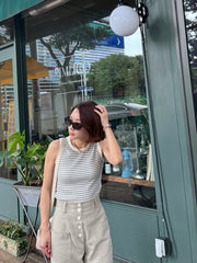 Button Linen Baggy Pants